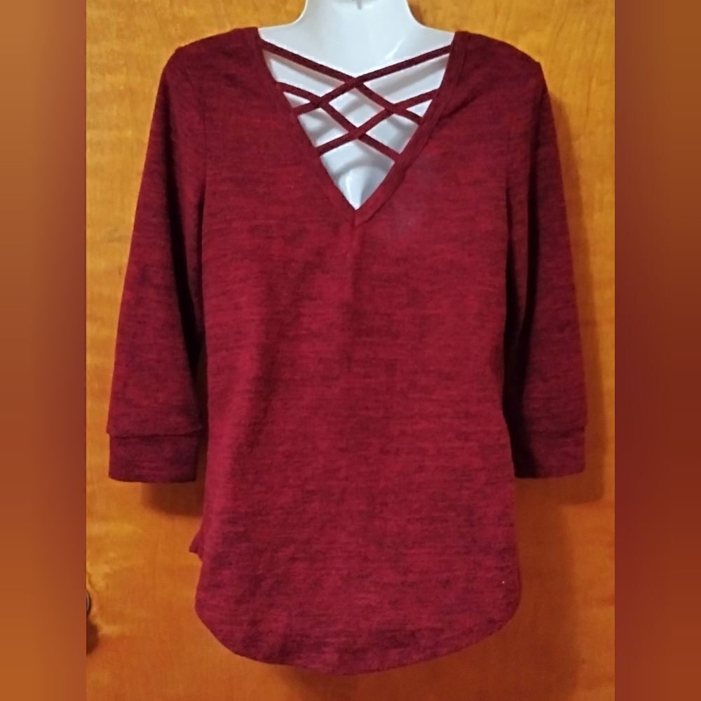 NOBO No Boundaries Red Cross Cross Back Sweater Jr Sz M (7-9) Knit Blouse